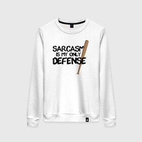 Женский свитшот хлопок с принтом Sarcasm is my only defense , 100% хлопок | прямой крой, круглый вырез, на манжетах и по низу широкая трикотажная резинка  | alpha | beta | derek | derek hale | omega | scott | scott mccall | serial | stiles | stiles stilinski | teen wolf | wolf | бета | волк | волки | волчонок | дерек | дерек хейл | оборотень | оборотни | ольфа | омега | сериал | скотт | скотт макколл | стайлз