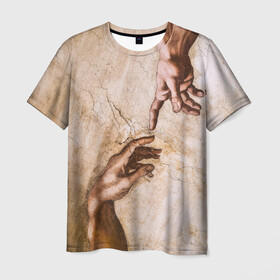 Мужская футболка 3D с принтом Микеланджело сотворение Адама , 100% полиэфир | прямой крой, круглый вырез горловины, длина до линии бедер | адам | бог | картина | картина микеланджело | микеланджело | микелянджело | рука адама | рука бога | скульптор | скульптор микеланджело | сотворение адама