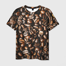Мужская футболка 3D с принтом Зерна Кофе , 100% полиэфир | прямой крой, круглый вырез горловины, длина до линии бедер | beans | coffee | арабика | зерна | кофе