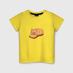 Детская футболка хлопок с принтом Кот хлеб - Bread Cat , 100% хлопок | круглый вырез горловины, полуприлегающий силуэт, длина до линии бедер | kitten | kitty | meme | memes | puss | pussy | pussycat | батон | булка | булочка | киса | киска | кисуля | кот из мема | котёнок | котик | котята | кошка | мем | мемас | мемчик | не еш подумой | не ешь подумай | нееште меня | 