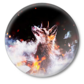 Значок с принтом Лиса с рогами ,  металл | круглая форма, металлическая застежка в виде булавки | Тематика изображения на принте: fox | foxy | животное | звери | лиса | лисенок | лисичка | милая | рыжая | фокс