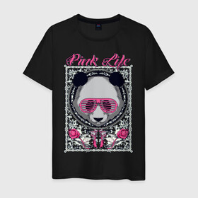 Мужская футболка хлопок с принтом PINK LIFE , 100% хлопок | прямой крой, круглый вырез горловины, длина до линии бедер, слегка спущенное плечо. | black | fashion | girl | life | panda | pink | roses | text | white | женский | жизнь | лето | мода | очки | панда | розовый | розы | стиль | узор