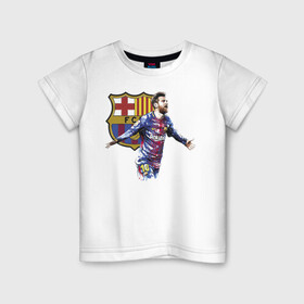 Детская футболка хлопок с принтом Lionel Messi Barcelona , 100% хлопок | круглый вырез горловины, полуприлегающий силуэт, длина до линии бедер | Тематика изображения на принте: barcelona | forward | lionel messi | star | барселона | звезда | лионель месси | форвард