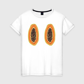 Женская футболка хлопок с принтом Папайа , 100% хлопок | прямой крой, круглый вырез горловины, длина до линии бедер, слегка спущенное плечо | вкусно | летний фрукт | папайа | тропический фрукт | фрукт