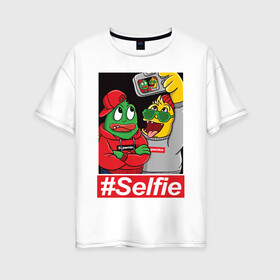 Женская футболка хлопок Oversize с принтом #Selfie , 100% хлопок | свободный крой, круглый ворот, спущенный рукав, длина до линии бедер
 | иллюстрация | крутой | монстры | селфи | фотография