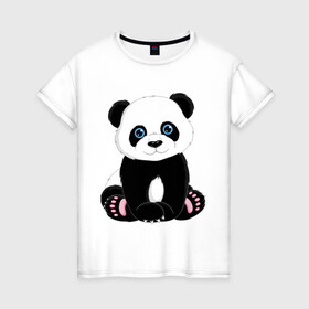 Женская футболка хлопок с принтом Милая панда , 100% хлопок | прямой крой, круглый вырез горловины, длина до линии бедер, слегка спущенное плечо | маленькая панда | медвежонок | панда | черно белый медведь