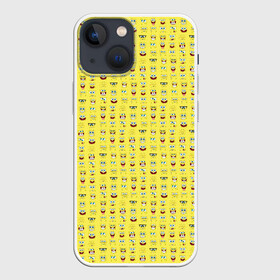 Чехол для iPhone 13 mini с принтом SpongeBobs facial expressions ,  |  | Тематика изображения на принте: глаза | губка боб | лица | нос | рот | спанч боб