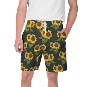 Мужские шорты 3D с принтом Подсолнухи ,  полиэстер 100% | прямой крой, два кармана без застежек по бокам. Мягкая трикотажная резинка на поясе, внутри которой широкие завязки. Длина чуть выше колен | лето | паттерн | подсолнухи | семечки | солнце | цветок солнце | цветы