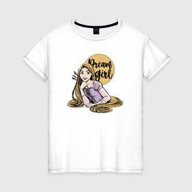 Женская футболка хлопок с принтом Dream girl , 100% хлопок | прямой крой, круглый вырез горловины, длина до линии бедер, слегка спущенное плечо | disney | disney princess | rapunzel | дисней | прнцесса | рапунцель