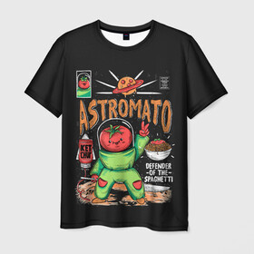 Мужская футболка 3D с принтом Astromato , 100% полиэфир | прямой крой, круглый вырез горловины, длина до линии бедер | alive | astronaut | defender | food | galaxy | ketchup | monster | moon | pizza | planet | space | spaghetti | tomato | vegetable | астронавт | галактика | еда | живая | живой | защитник | кетчуп | космос | луна | монстр | овощ | пицца | планета | помидор