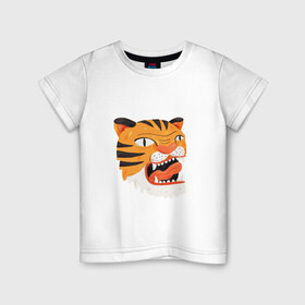 Детская футболка хлопок с принтом Mad tiger , 100% хлопок | круглый вырез горловины, полуприлегающий силуэт, длина до линии бедер | Тематика изображения на принте: берсерк | злось | пантера | показывать язык | тигр