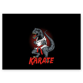 Поздравительная открытка с принтом KARATE T-REX , 100% бумага | плотность бумаги 280 г/м2, матовая, на обратной стороне линовка и место для марки
 | Тематика изображения на принте: animal | dinosaur | fight | fighter | hunter | karate | red | sport | strong | t rex | боец | бои | динозавр | карате | сила | спорт | тиранозавр | хищник
