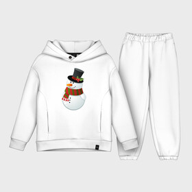 Детский костюм хлопок Oversize с принтом Снеговик ,  |  | Тематика изображения на принте: морковка | омела | подарок | рождество | снеговик | цилиндр | шарф