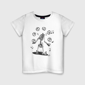 Детская футболка хлопок с принтом Peace & Music , 100% хлопок | круглый вырез горловины, полуприлегающий силуэт, длина до линии бедер | Тематика изображения на принте: любовь | мир | музыка | ноты | скелет | хиппи | черно белый