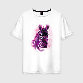 Женская футболка хлопок Oversize с принтом Зебра акварель , 100% хлопок | свободный крой, круглый ворот, спущенный рукав, длина до линии бедер
 | africa | animal | watercolor | zebra | акварель | африка | дикий | животное | зверь | зебра