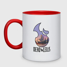 Кружка двухцветная с принтом Dead Cells logo landscape , керамика | объем — 330 мл, диаметр — 80 мм. Цветная ручка и кайма сверху, в некоторых цветах — вся внутренняя часть | cell | cells | dead | dead cells | game | gamer | games | metroidvania | roguelike | игра | игры