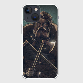 Чехол для iPhone 13 mini с принтом Викинг ,  |  | бородач | викинг | воин | воин с топорами | рисунок | топоры