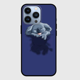 Чехол для iPhone 13 Pro с принтом Спящая коала ,  |  | Тематика изображения на принте: koala | арт | детеныш | детёныш коалы | животное | зверь | карман на груди | коала | малыш | медведь | медвежонок | милота | милые животные | милые звери | милые зверьки | мимими | мишка | ребенок
