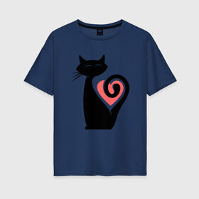 Женская футболка хлопок Oversize с принтом Heart Cat , 100% хлопок | свободный крой, круглый ворот, спущенный рукав, длина до линии бедер
 | animal | cat | cute | kitty | meow | друг | животные | киска | кися | китти | кот | котенок | котик | котэ | кошечка | кошка | мур | мяу | питомец | сердце