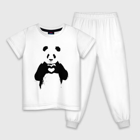 Детская пижама хлопок с принтом ПАНДА ЛАЙК / ЛЮБОВЬ / PANDA LOVE , 100% хлопок |  брюки и футболка прямого кроя, без карманов, на брюках мягкая резинка на поясе и по низу штанин
 | heart | like | likes | love | paints | panda | брызги | животные | звери | краски | лайк | лайки | любовь | панда | сердечко | чб | чёрно белое