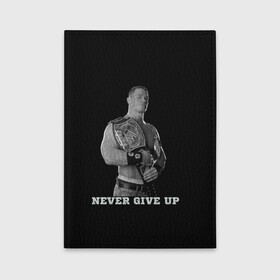 Обложка для автодокументов с принтом Never give up , натуральная кожа |  размер 19,9*13 см; внутри 4 больших “конверта” для документов и один маленький отдел — туда идеально встанут права | джон сина | знаменитость | никогда не сдавайся | пояс | рестлинг | черно белый