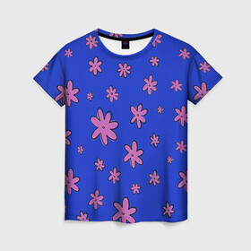 Женская футболка 3D с принтом Цветочки рисованные , 100% полиэфир ( синтетическое хлопкоподобное полотно) | прямой крой, круглый вырез горловины, длина до линии бедер | fashion | flower | девушкам | детская | детям | мода | ромашки | фэшн | цветок | цветочки | цветы