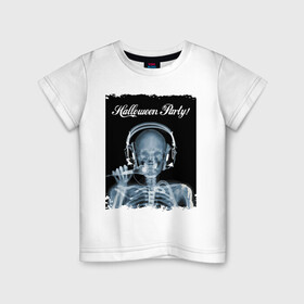 Детская футболка хлопок с принтом Halloween Party , 100% хлопок | круглый вырез горловины, полуприлегающий силуэт, длина до линии бедер | Тематика изображения на принте: halloween | party | skeleton | x ray | вечеринка | рентген | скелет | хэллоуин