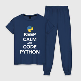 Женская пижама хлопок с принтом PYTHON / ПАЙТОН , 100% хлопок | брюки и футболка прямого кроя, без карманов, на брюках мягкая резинка на поясе и по низу штанин | Тематика изображения на принте: big data | hacker | it | python | айти | база данных | взлом | искусственный интелект. | кодер | нейросети | пайтон | питон | прогер | программирование | программист | разработчик | хакер | языки программирования