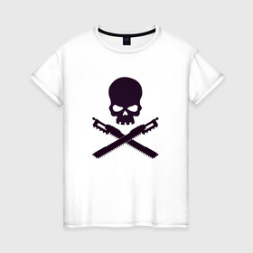 Женская футболка хлопок с принтом Warhammer Roger , 100% хлопок | прямой крой, круглый вырез горловины, длина до линии бедер, слегка спущенное плечо | chainsword | jolly roger | pirate | skull | warhammer | вархаммер | пиломеч | пиратский флаг | череп