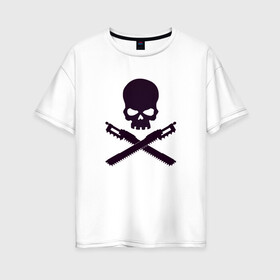 Женская футболка хлопок Oversize с принтом Warhammer Roger , 100% хлопок | свободный крой, круглый ворот, спущенный рукав, длина до линии бедер
 | chainsword | jolly roger | pirate | skull | warhammer | вархаммер | пиломеч | пиратский флаг | череп