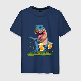 Мужская футболка хлопок с принтом Пивозавр , 100% хлопок | прямой крой, круглый вырез горловины, длина до линии бедер, слегка спущенное плечо. | Тематика изображения на принте: dinosaur | pivo | pivozavr | динозавр | прикол