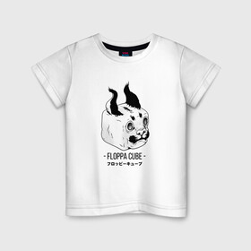 Детская футболка хлопок с принтом Floppa Cube , 100% хлопок | круглый вырез горловины, полуприлегающий силуэт, длина до линии бедер | Тематика изображения на принте: flopa | floppa | каракал | кот мем | мем с котом | русский кот | шлёпа