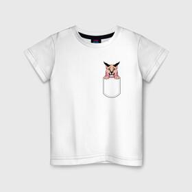 Детская футболка хлопок с принтом Шлёпа в кармане , 100% хлопок | круглый вырез горловины, полуприлегающий силуэт, длина до линии бедер | Тематика изображения на принте: flopa | floppa | каракал | кот мем | мем с котом | русский кот | шлёпа