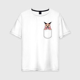 Женская футболка хлопок Oversize с принтом Шлёпа в кармане , 100% хлопок | свободный крой, круглый ворот, спущенный рукав, длина до линии бедер
 | flopa | floppa | каракал | кот мем | мем с котом | русский кот | шлёпа
