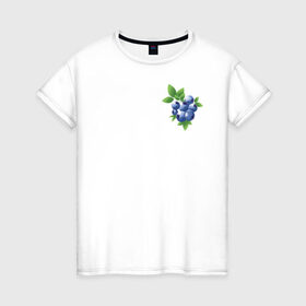 Женская футболка хлопок с принтом Черника , 100% хлопок | прямой крой, круглый вырез горловины, длина до линии бедер, слегка спущенное плечо | зеленый | листья | синий | черника | ягоды