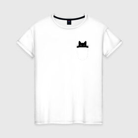 Женская футболка хлопок с принтом Кот в кармане , 100% хлопок | прямой крой, круглый вырез горловины, длина до линии бедер, слегка спущенное плечо | Тематика изображения на принте: cat | kitty | карман | кармашек | кот | котёнок