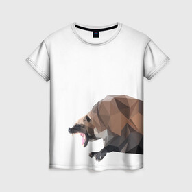 Женская футболка 3D с принтом Росомаха , 100% полиэфир ( синтетическое хлопкоподобное полотно) | прямой крой, круглый вырез горловины, длина до линии бедер | животное | зверь | злость | куница | медведь | милое животное | полигональный | росомаха | собака