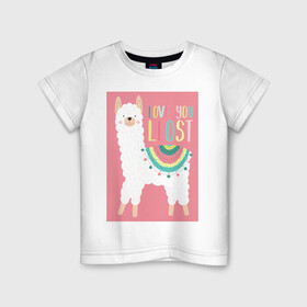 Детская футболка хлопок с принтом Милашка лама , 100% хлопок | круглый вырез горловины, полуприлегающий силуэт, длина до линии бедер | Тематика изображения на принте: kawaii | pink | домашние животные | звери | лама | мило | надпись | пончо | радуга | розовый | румяна | ферма | фермерские животные