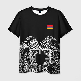 Мужская футболка 3D с принтом Герб Армении и флаг , 100% полиэфир | прямой крой, круглый вырез горловины, длина до линии бедер | Тематика изображения на принте: армения | герб | лев и орел | лого | символ | флаг | флаг и герб армении