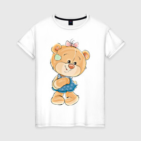 Женская футболка хлопок с принтом Милое солнышко , 100% хлопок | прямой крой, круглый вырез горловины, длина до линии бедер, слегка спущенное плечо | бант | детское | медведь | медвежонок | милое солнышко | мишка | плюшевая игрушка | плюшевый