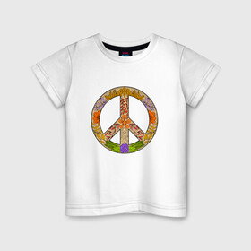 Детская футболка хлопок с принтом PEACE | FLOWERS (Z) , 100% хлопок | круглый вырез горловины, полуприлегающий силуэт, длина до линии бедер | bloom | blossom | floret | flowers | hippies | peace | знак | любовь | мир | символ | хиппи | цветы