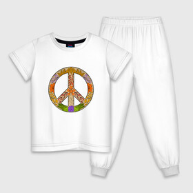 Детская пижама хлопок с принтом PEACE | FLOWERS (Z) , 100% хлопок |  брюки и футболка прямого кроя, без карманов, на брюках мягкая резинка на поясе и по низу штанин
 | Тематика изображения на принте: bloom | blossom | floret | flowers | hippies | peace | знак | любовь | мир | символ | хиппи | цветы