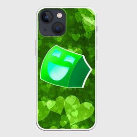 Чехол для iPhone 13 mini с принтом Geometry Dash | Green Love (Z) ,  |  | 2d | arcade | game | geometry dash | meltdown | robtop | аркада | геометри даш | геометрическая черточка | геометрический тире | раннер