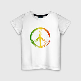 Детская футболка хлопок с принтом Радужный мир | Peace (Z) , 100% хлопок | круглый вырез горловины, полуприлегающий силуэт, длина до линии бедер | bloom | blossom | floret | flowers | hippies | peace | знак | любовь | мир | радуга | радужный | радужный мир | символ | хиппи | цветы