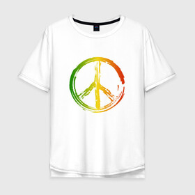 Мужская футболка хлопок Oversize с принтом Радужный мир | Peace (Z) , 100% хлопок | свободный крой, круглый ворот, “спинка” длиннее передней части | bloom | blossom | floret | flowers | hippies | peace | знак | любовь | мир | радуга | радужный | радужный мир | символ | хиппи | цветы