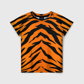 Детская футболка 3D с принтом Шкура тигра , 100% гипоаллергенный полиэфир | прямой крой, круглый вырез горловины, длина до линии бедер, чуть спущенное плечо, ткань немного тянется | Тематика изображения на принте: 2022 | tiger | животное | полосатый | полоски | полосы | тигр | хищник