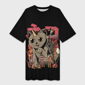 Платье-футболка 3D с принтом АНИМЕ КОТ ЕДИНОРОЖЕК ,  |  | Тематика изображения на принте: anime | cat | city | japan | manga | unicorn | аниме | великан | город | единорог | звери | кот | котик | манга | милый | монстр | пушистый | япония