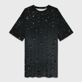 Платье-футболка 3D с принтом Ночной дождь ,  |  | Тематика изображения на принте: без надписей | дождь | капли | ночь | стекло | темный | черный