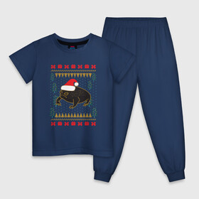 Детская пижама хлопок с принтом Рождественский свитер Жаба , 100% хлопок |  брюки и футболка прямого кроя, без карманов, на брюках мягкая резинка на поясе и по низу штанин
 | Тематика изображения на принте: christmas | ugly sweater | африканская лягушка | дождевая лягушка | жаба | зима | зимний | лягушка | новый год | рождественский свитер | рождество | уродливый свитер | черная лягушка