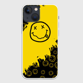 Чехол для iPhone 13 mini с принтом Nirvana Smile | Нирвана Рваный Паттерн ,  |  | album | curt | grunge | kobain | logo | music | nevermind | nirvana | pattern | rock | smells like | smile | teen spirit | альбом | брызги | гитара | гранж | курт кобейн | логотип | музыка | невермайнд | нирвана | паттерн | потертости | рок | сма